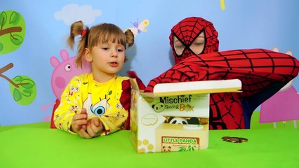 Spiderman. НАСТЯ и ЧЕЛОВЕК ПАУК. ПАНДА И СПАЙДЕР МЕН. Игры для детей.Spider-Men toys