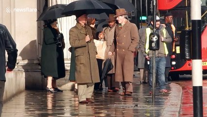 Emily Blunt spotted on the Mary Poppins set in London