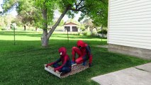 Spider-Man Flies on Magic Carpet Ride w/ Deadpool vs Joker & Harley Quinn Frozen Elsa funny Prank :)