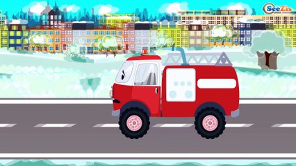 Car Cartoons for kids. Truck with Racing Car in the desert. Fire Truck. Construction Vehicles