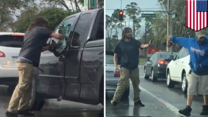 Video shows man punch out car window and pepper spray driver
