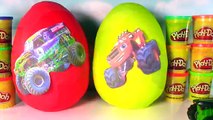 Giant Blaze and the Monster Machines and Grave Digger Surprise Eggs! Play Doh Toys Monster Trucks!