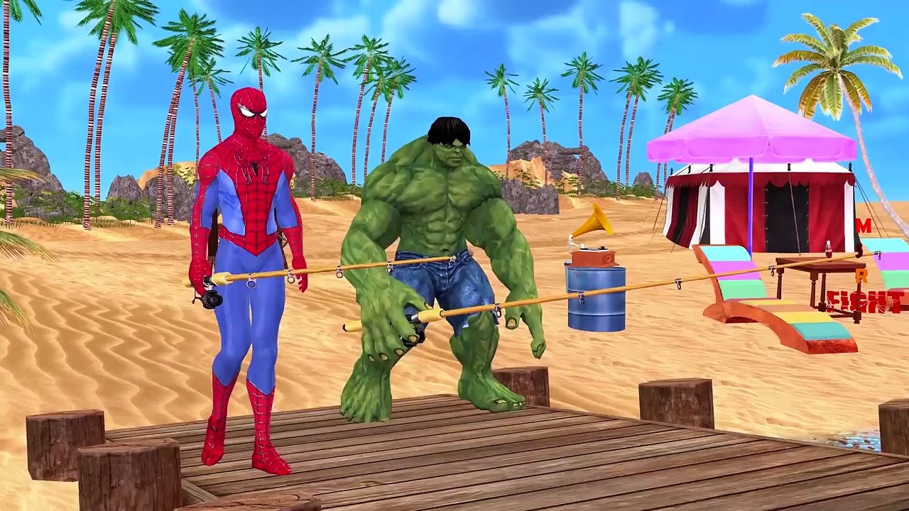 Spiderman FISHING GIANT SHARK! Shark on Ground! Superheroes fun Venom Joker Hulk Movies Ac
