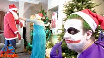 Frozen Elsa EATS CHRISTMAS TREE! w/ BAD Santa Claus Spiderman Joker Kidnaps Hulk Doctor Su