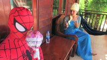Frozen Elsa POO COLORED BALLS with Spiderman vs Joker Prank Superheroes Fun in Real Life