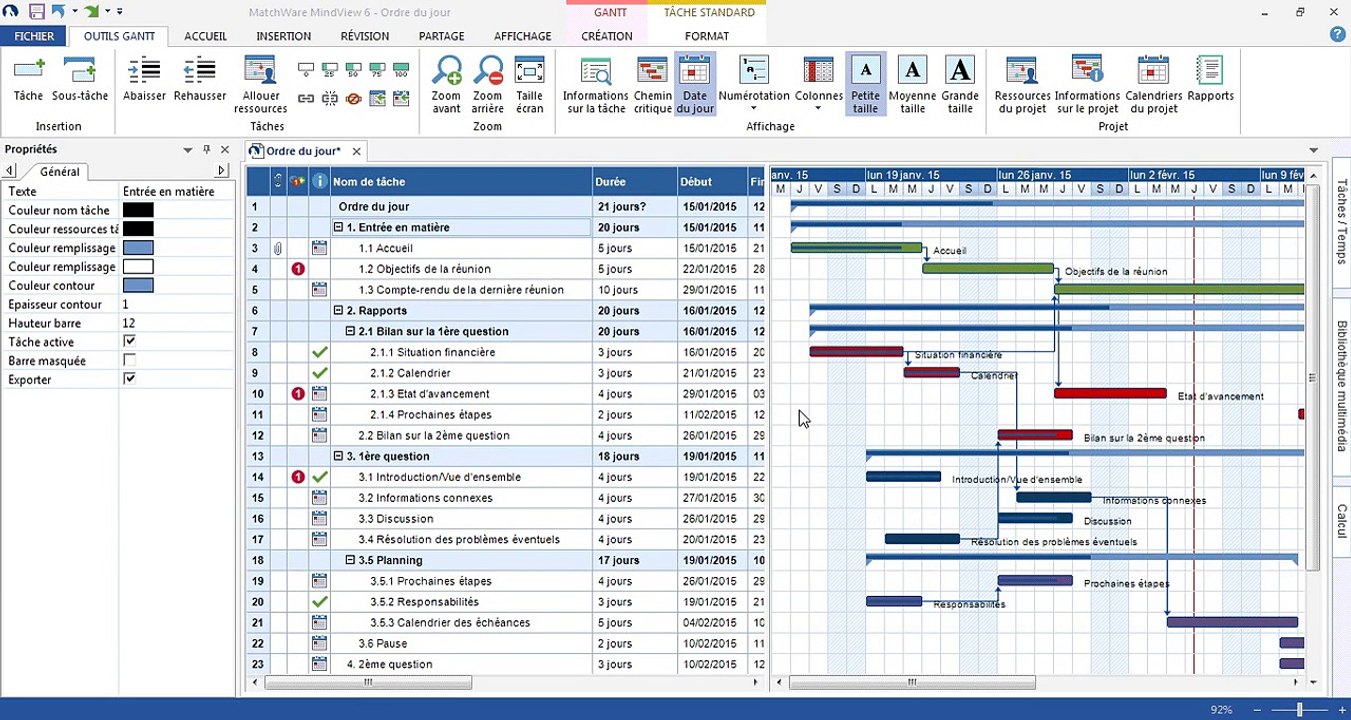 Vidéo Nouveautés de MindView 6 - Hauteur des barres de tâche dans le diagramme de Gantt