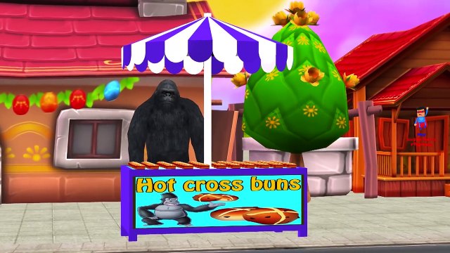 Dinosaurs, King Kong And Godzilla Cartoons Singing Hot Cross Buns Children Nursery Rhymes
