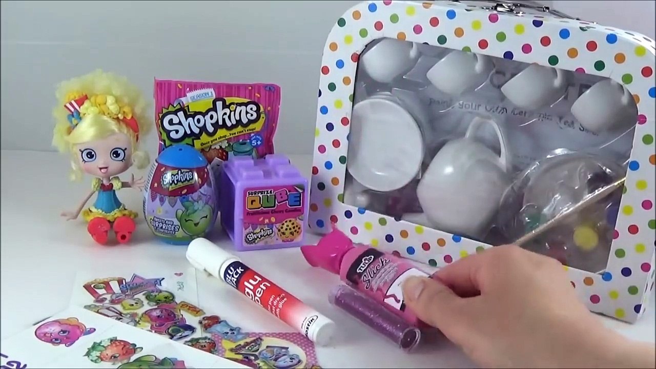 Shopkins DIY Tea Set! Shopkins Surprise Egg, Shopkins Qube, Kids Craft Toy Video Paint Shopkins-HqmkrTtqXvQ