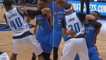 Russell Westbrook BULLDOZES Harrison Barnes Trying to FIGHT Seth Curry