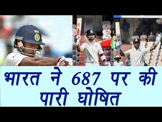 India declares at 687/6, Virat Kohli smashes 204, Saha hits 106 not out  | वनइंडिया हिंदी