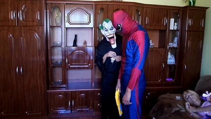 Spiderman kiss Princess Rapunzel. Joker with scissors - Funny Superhero Movie in Real Life