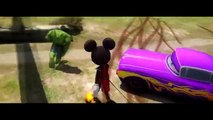 HULK, MICKEY MOUSE & SPIDER-MAN drive Disney Pixar Cars LIGHTNING MCQUEEN, DINOCO & RAMONE