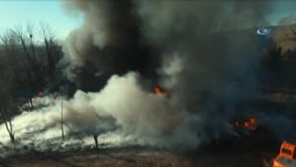 Sakarya'da Lastik Deposu Yangını Havadan Böyle Görüntülendi