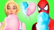 Spiderman & Frozen Elsa vs Maleficent & Poison Ivy! w_ Pink Spidergirl Joker Anna & Cotton Candy -)