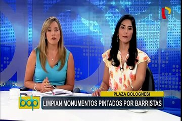 Plaza Bolognesi: limpian monumentos pintados por barristas
