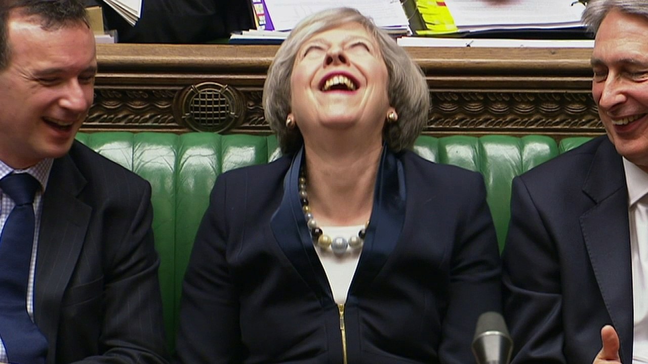 May’s ‘pantomime’ laugh goes viral