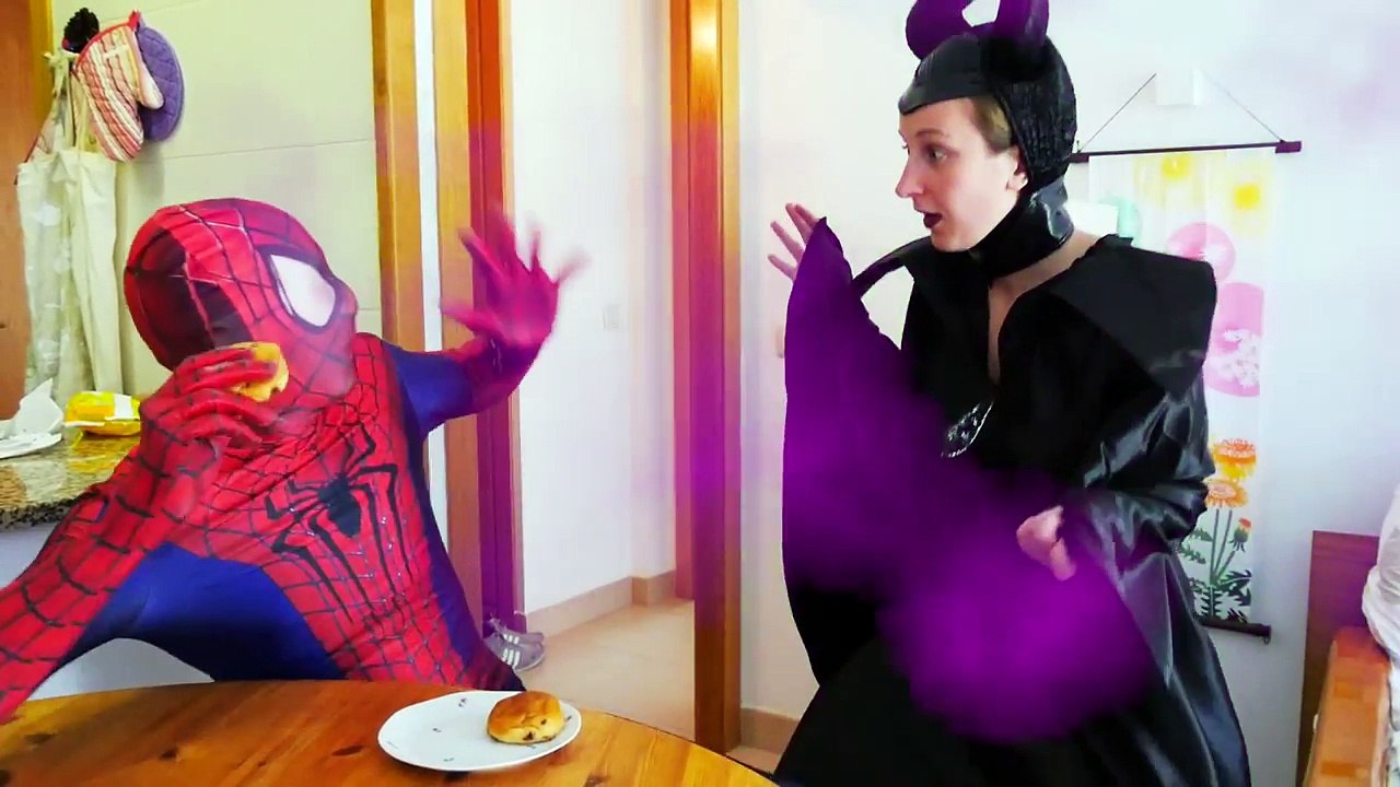 Frozen Elsa Eats Spiderman Becomes Spider in Real Life ft Maleficent Rainbow Vomit - Fun S