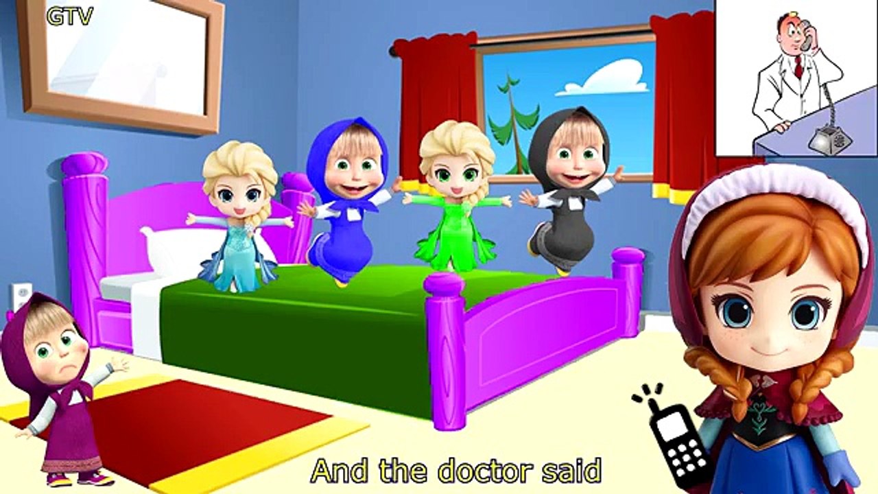 Five Little Masha Jumping on the Bed | Five Little Monkeys Jumping on the Bed Nursery Rhym