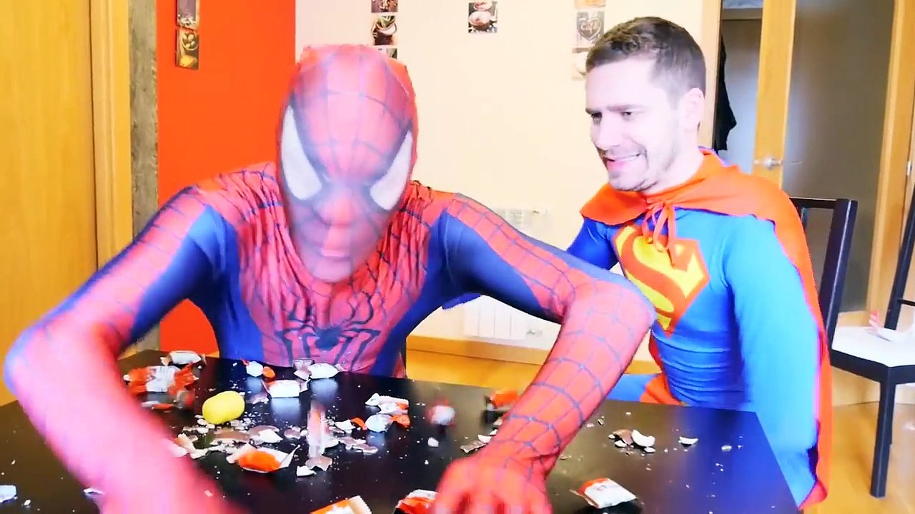 Spiderman vs Superman Epic Funny Kinder Surprise Party!! w-Joker Prank Frozen & Superheroe