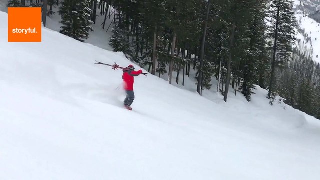 Skier Flies Down Slope in Just His Boots