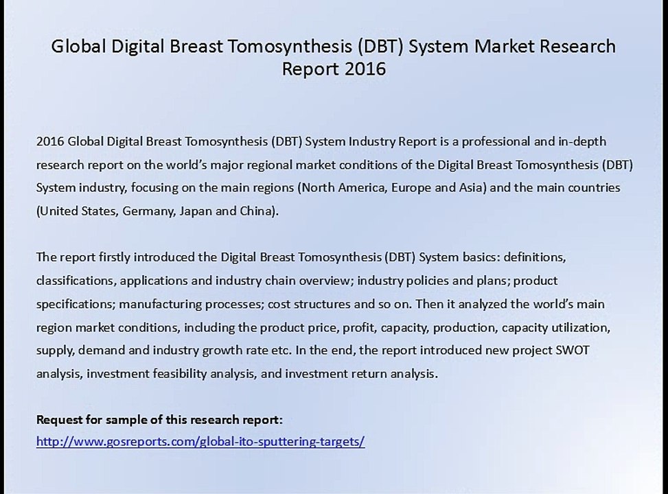 Global Digital Breast Tomosynthesis (DBT) System Market Research Report 2016