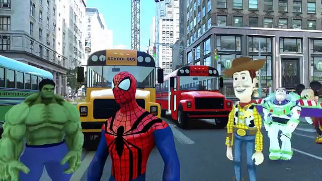 Wheels On The Bus Hulk Spiderman Sheriff Woody Mickey Mouse Buzz Lightyear | Nursery Rhymes