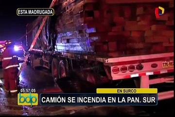 Surco: camión se incendia en plena Panamericana Sur