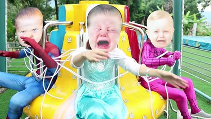 Everybody Tied Up!! w/Baby Elsa, Baby Spidergirl, Baby Spiderman & Baby Iron Man vs Joker