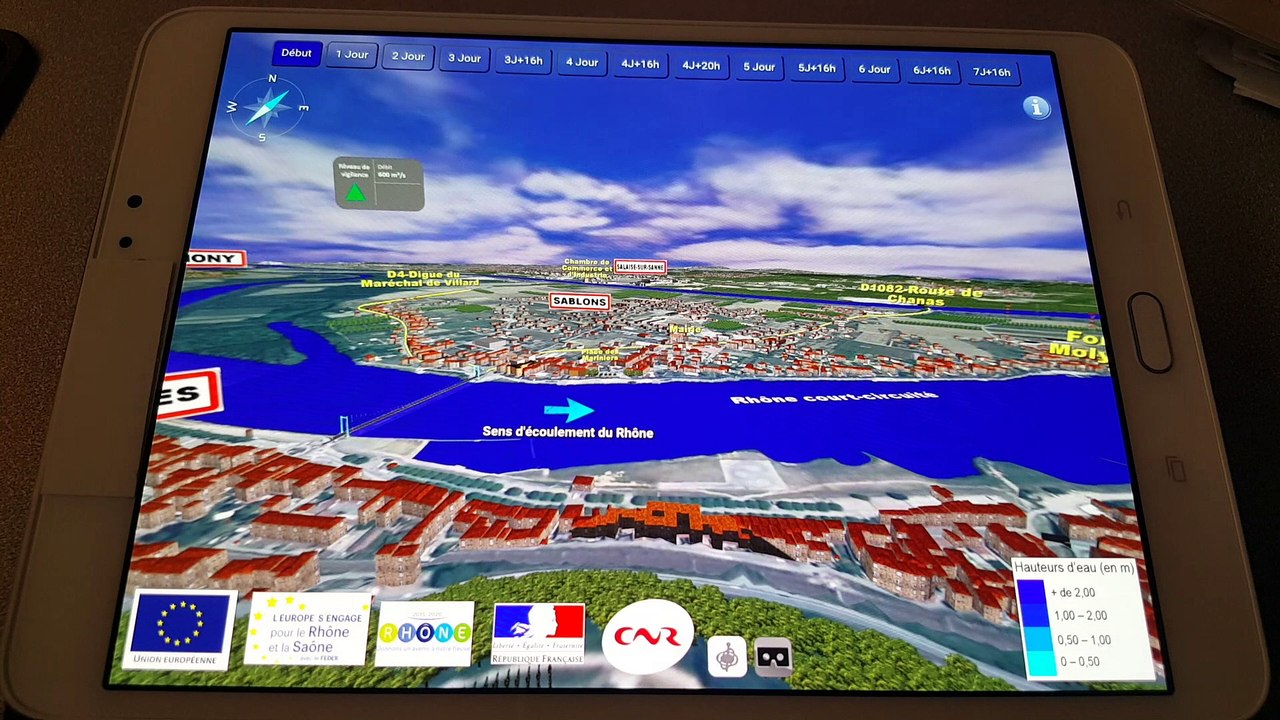 FLOODAR-Outil tablette: exemple de la remontée aval