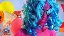 Spiderman vs Frozen Colors Rainbow Hair in Real Life w/ Pink Spidergirl Fun Superhero Movi
