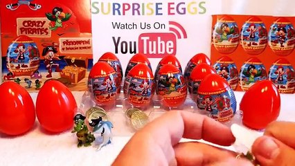 Crazy Pirates Surprise Eggs Opening Video - 12 Kinder Surprise Egg Style Toys