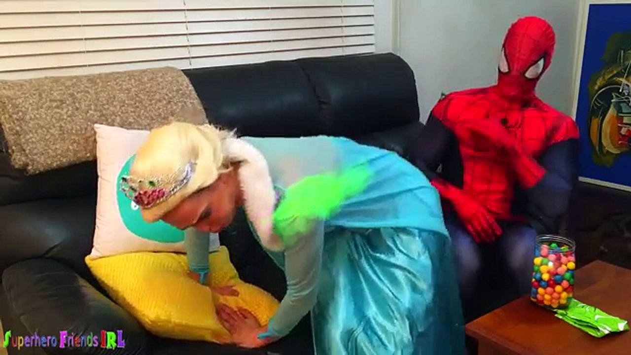 Spiderman Poops Colored Balls with Frozen Elsa vs Joker - Fun Superheroes Movie In Real Life 2016