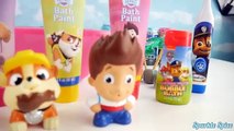 Learn Colors with Paw Patrol Bathtime Paint Toys and Disney Frozen Bubbles Toy for Toddler Learning