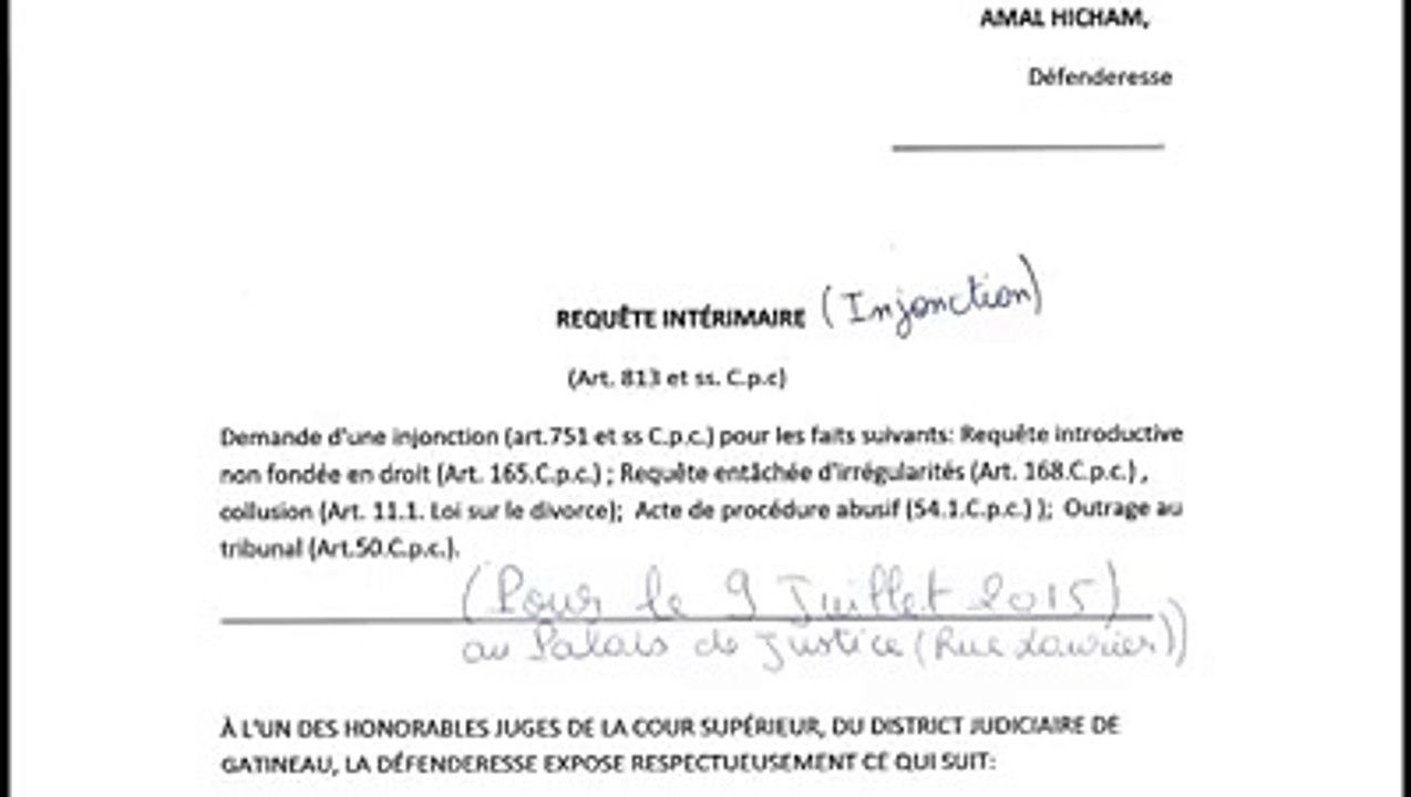 Preuves de divorce trois (3). Requête 6 Juillet 2015 par Amal Hicham.