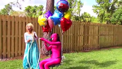 Frozen Elsa BALLOON PRANK! w/ Spiderman, Anna, Maleficent, Joker Girl & Candy! Funny Super