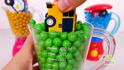 Learn Colors with Blender Candy and Toy Vehicles Fire Truck Bus and Police Car