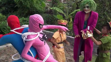 Police baby fetter Spiderman vs Pink Spiergirl  vs Joker Frozen Elsa family Fun
