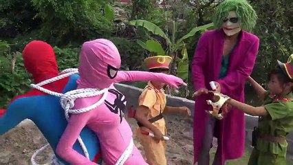Police baby fetter Spiderman vs Pink Spiergirl  vs Joker Frozen Elsa fa