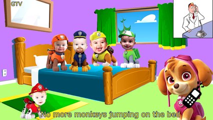 Little Babies Transform Into Paw Patrol Jumping On The Bed - Five Little Monkeys Nursery R