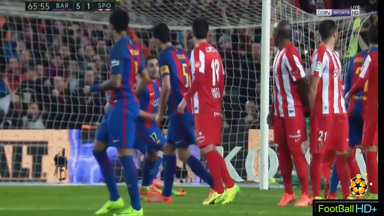 Neymar Amazing Free Kick Goal - Barcelona vs Sporting Gijon 6-1 - La Liga 01-03-2017 HD