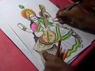 How to Draw Goddess Saraswati Color Drawing for kids