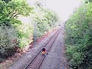 [MP4 360p] Drunk man save with seconds train accident shocking moment video _ Viral india