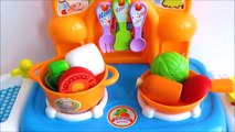Peppa Pig toy kitchen cooking velcro cutting food learn names of foods