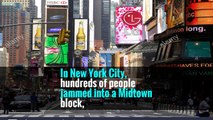 In New York City, hundreds of people jammed into a Midtown block,