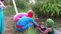 BURIED in sand Spiderman and Elsa Joker pink spiderGirl Family Fun Superhero Pranks