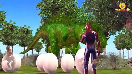 Green Dinosaur Finger Family Rhymes | Spiderman Saves DINOSAUR EGGS Short Cartoon Movies for Kids