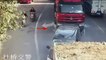 Cyclist miraculously survives being run over by lorry