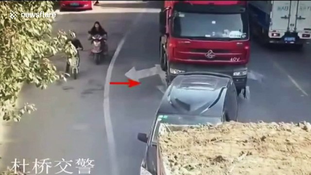 Cyclist miraculously survives being run over by lorry