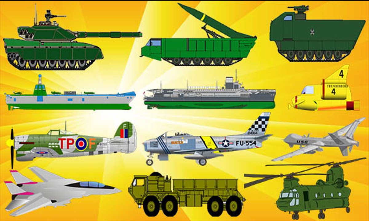 Military Vehicles for Kids | Army Navy Airforce Tanks Ships & Planes for Children
