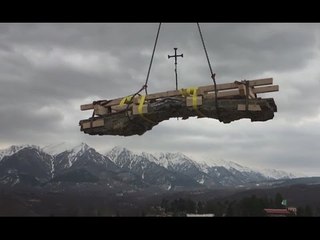 Amatrice (RI) - Terremoto, smontaggio Vela della Torre Civica Sant'Emidio (07.03.17)